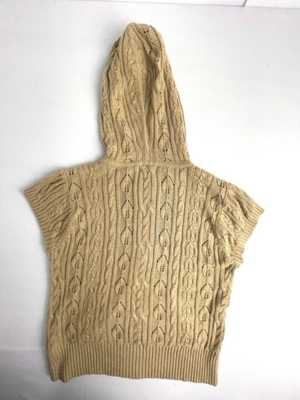 DKNY Jeans Women’s XL Cable Knit Hooded Sweater Vest Camel Flecked Zip Front